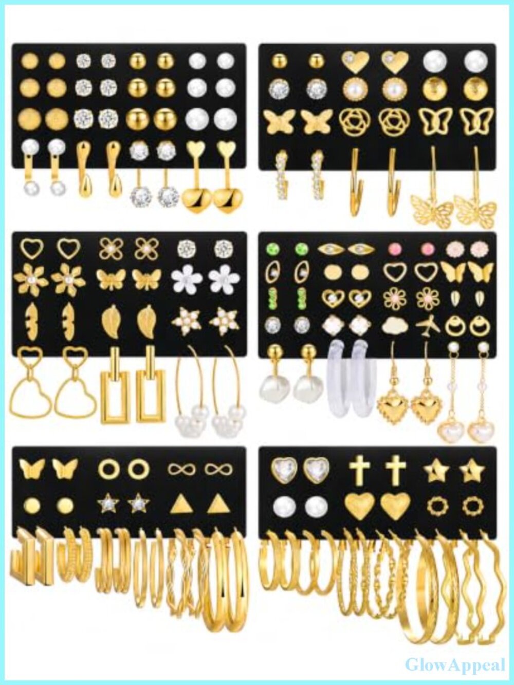 84 Pair Gold Stud Earrings Set Multipack Women Hypoallergenic Fashion Jewelry